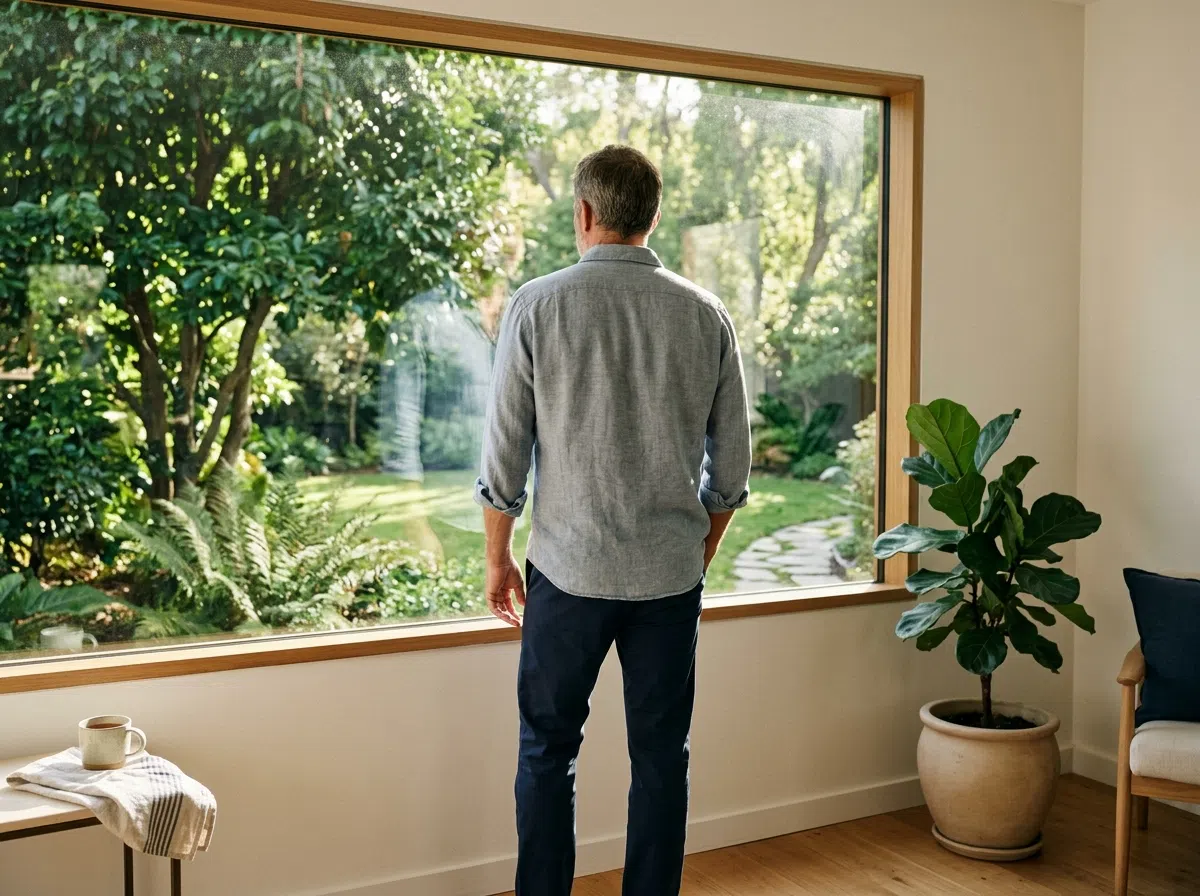 Man relaxing by a sunny window - men's wellness lifestyle